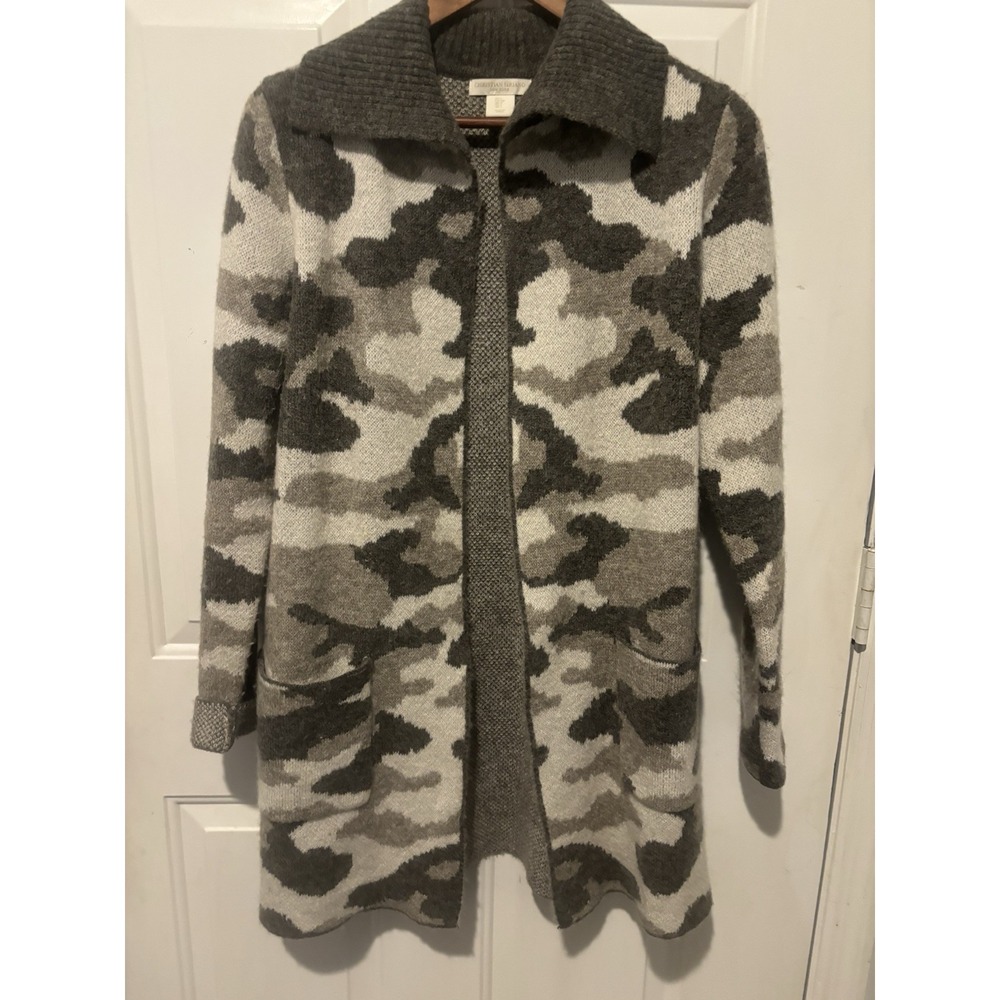 Christian Siriano Women Camouflage Wool Blend Knit‎ Cardigan Sweater Small